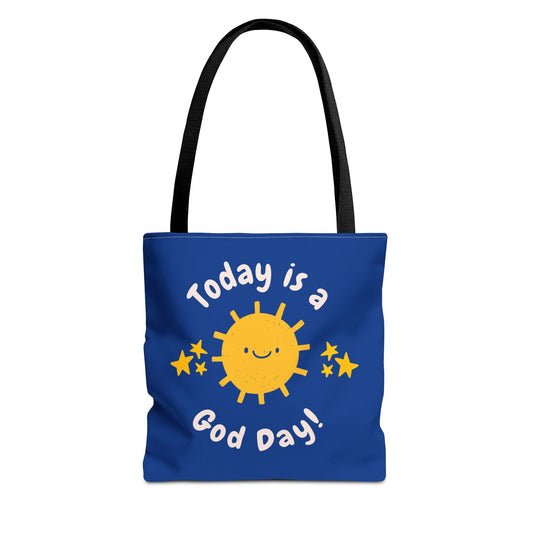Printify Bags 13" × 13'' / Black Today is a God Day - Tote Bag (Blue)