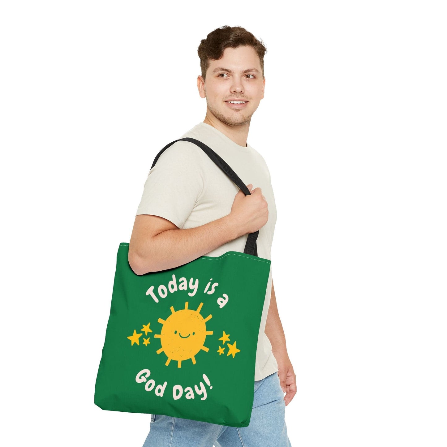 Printify Bags 18" × 18'' / Black Today is a God Day - Tote Bag (Green)