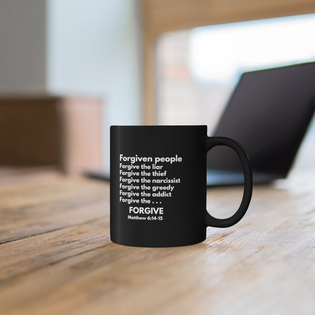 Printify Mug 11oz Forgiven People Forgive Black Christian Mug