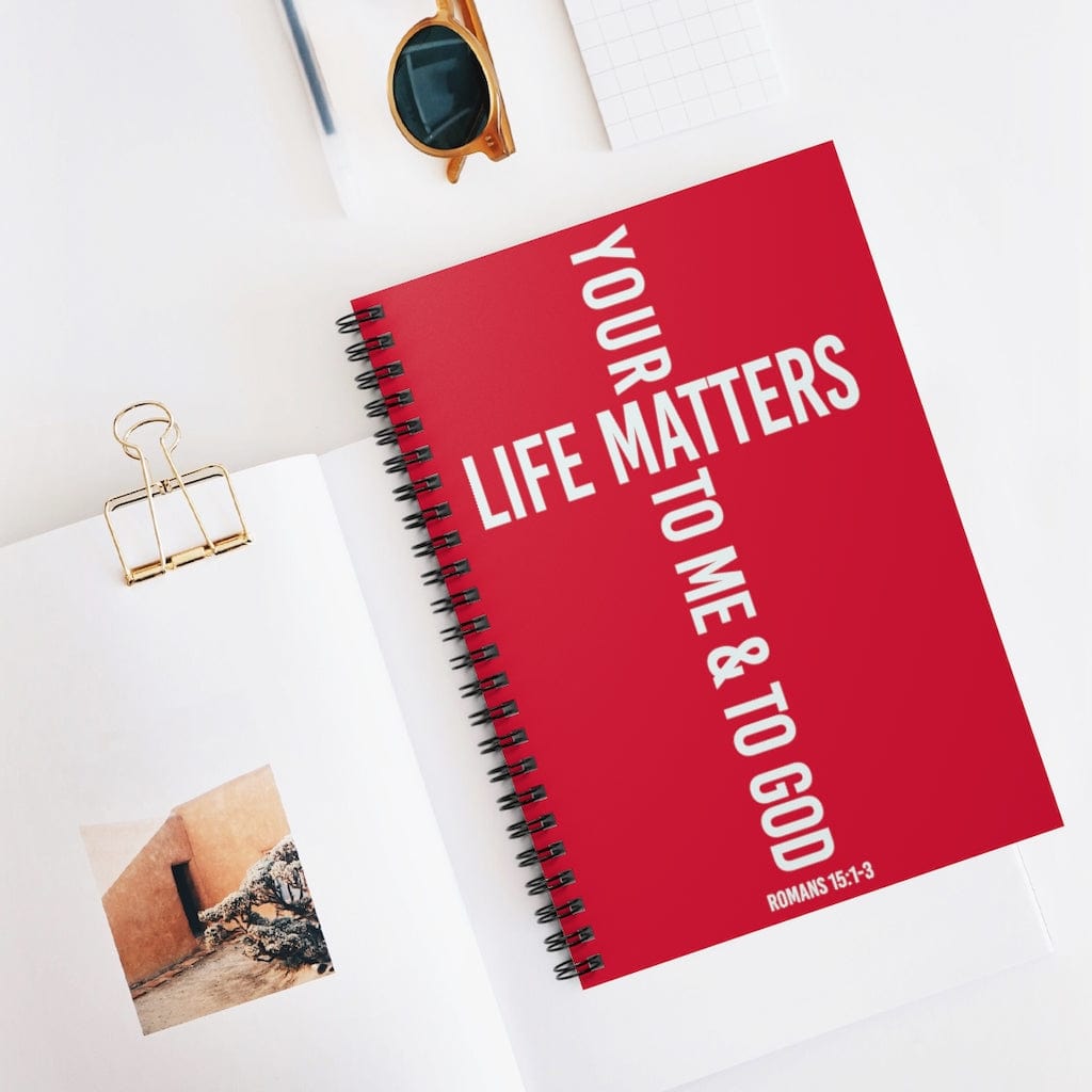 Printify Paper products Spiral Notebook Your Life Matters Red Christian Notebook