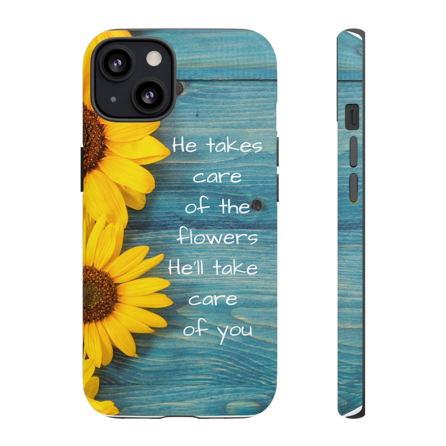 Printify Phone Case He Takes Care of the Flowers Christian Phone Case