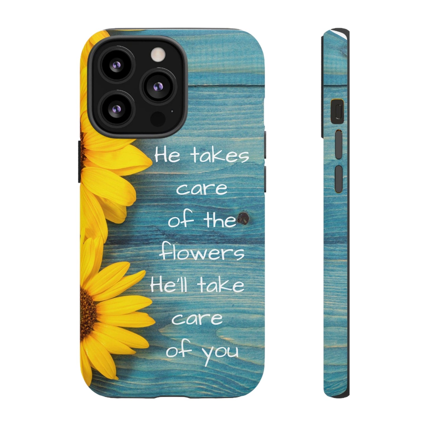 Printify Phone Case He Takes Care of the Flowers Christian Phone Case