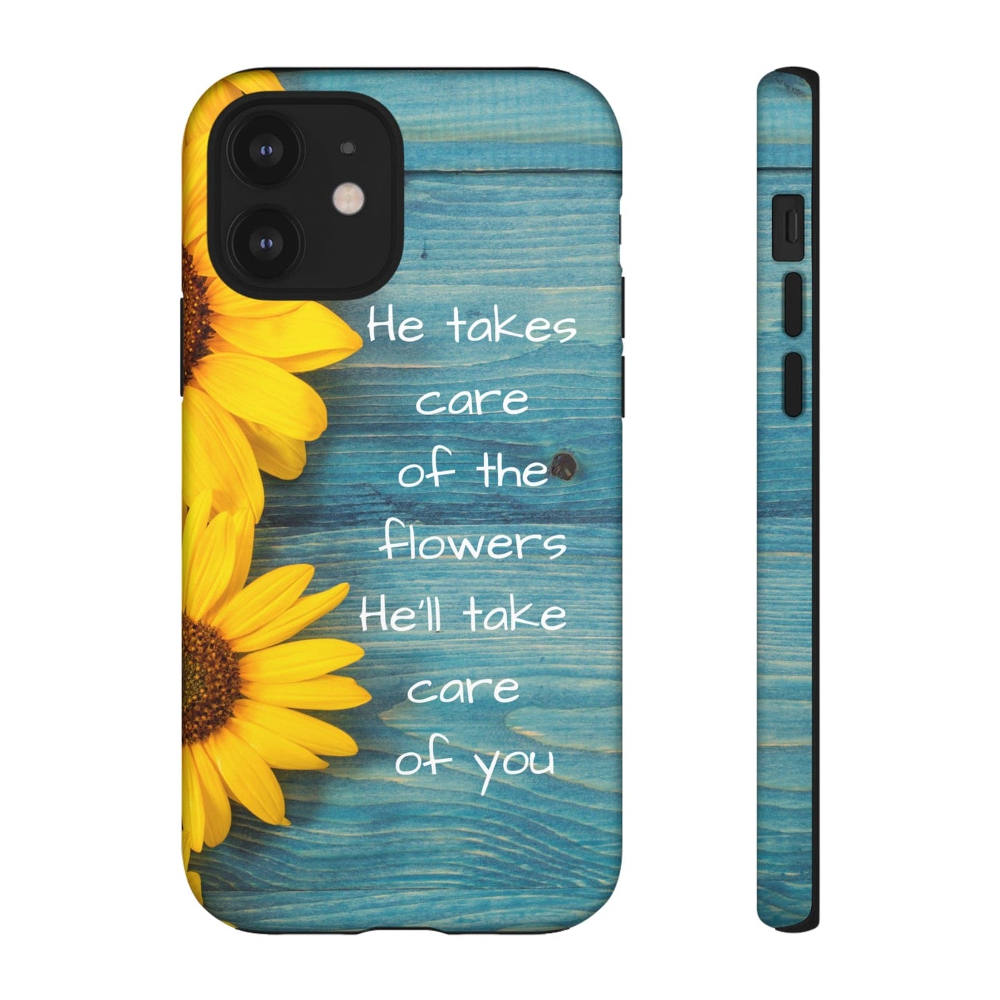 Printify Phone Case He Takes Care of the Flowers Christian Phone Case