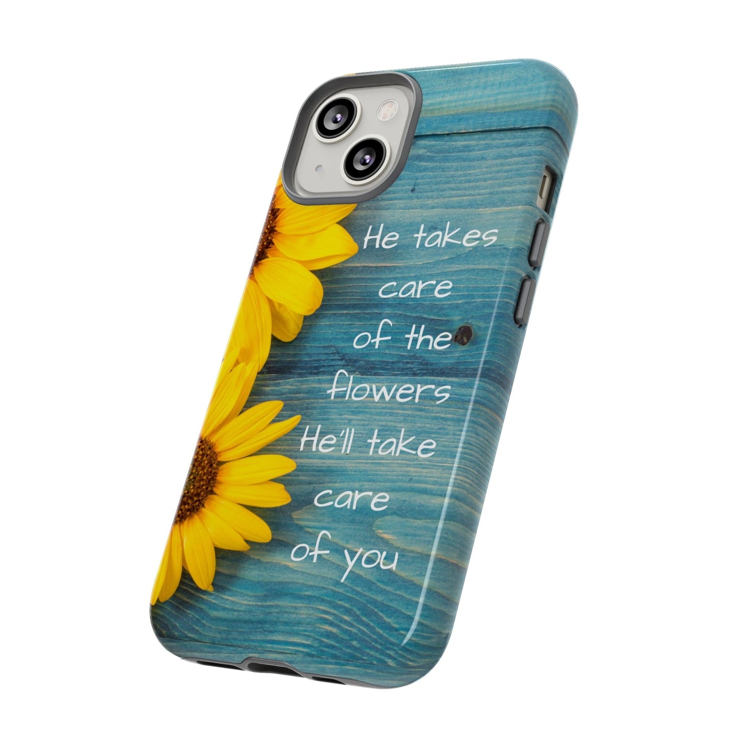 Printify Phone Case He Takes Care of the Flowers Christian Phone Case