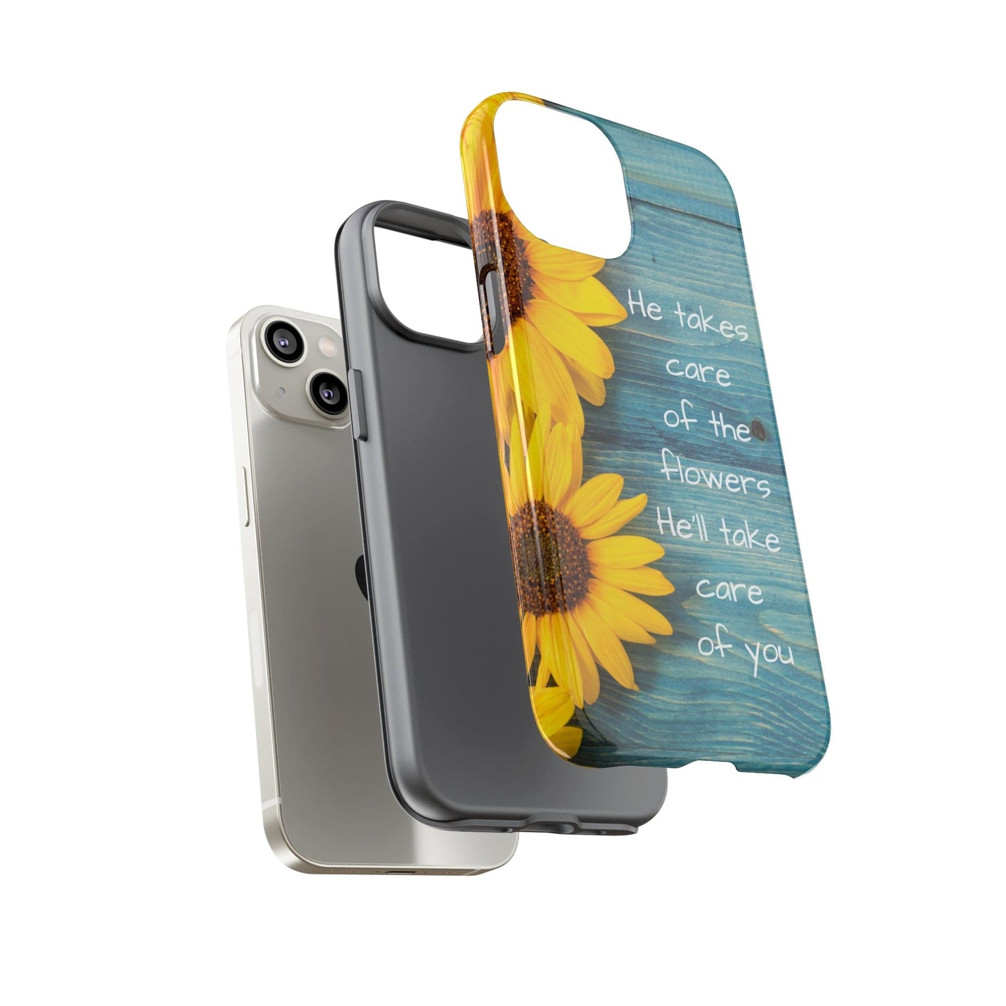 Printify Phone Case He Takes Care of the Flowers Christian Phone Case