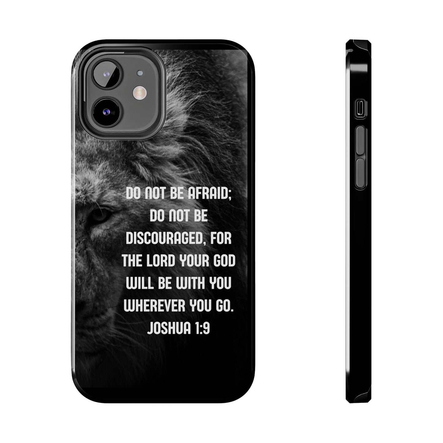 Printify Phone Case iPhone 12 Lion of Judah Joshua 1:9 Christian Phone Case