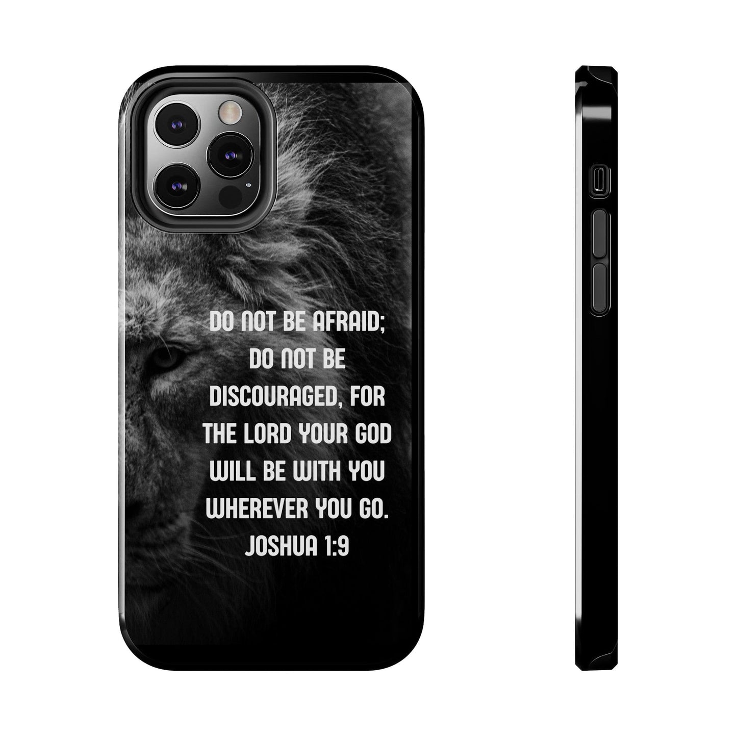 Printify Phone Case iPhone 12 Pro Lion of Judah Joshua 1:9 Christian Phone Case