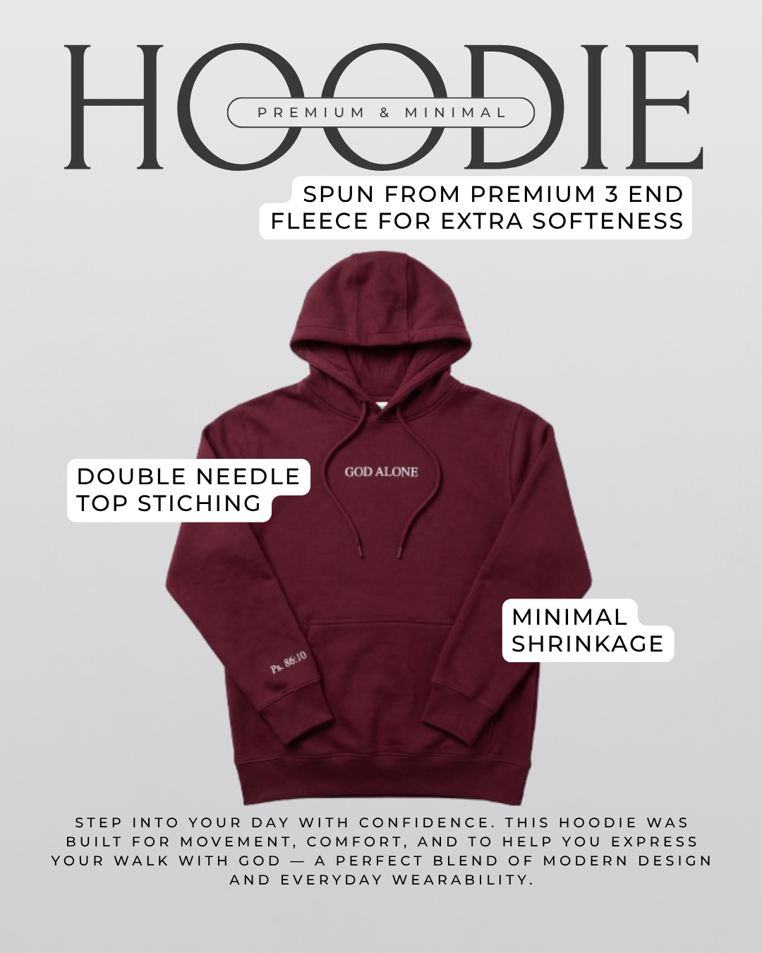 Wrighteous Wear Hoodie God Alone - Embroidered Christian hoodie