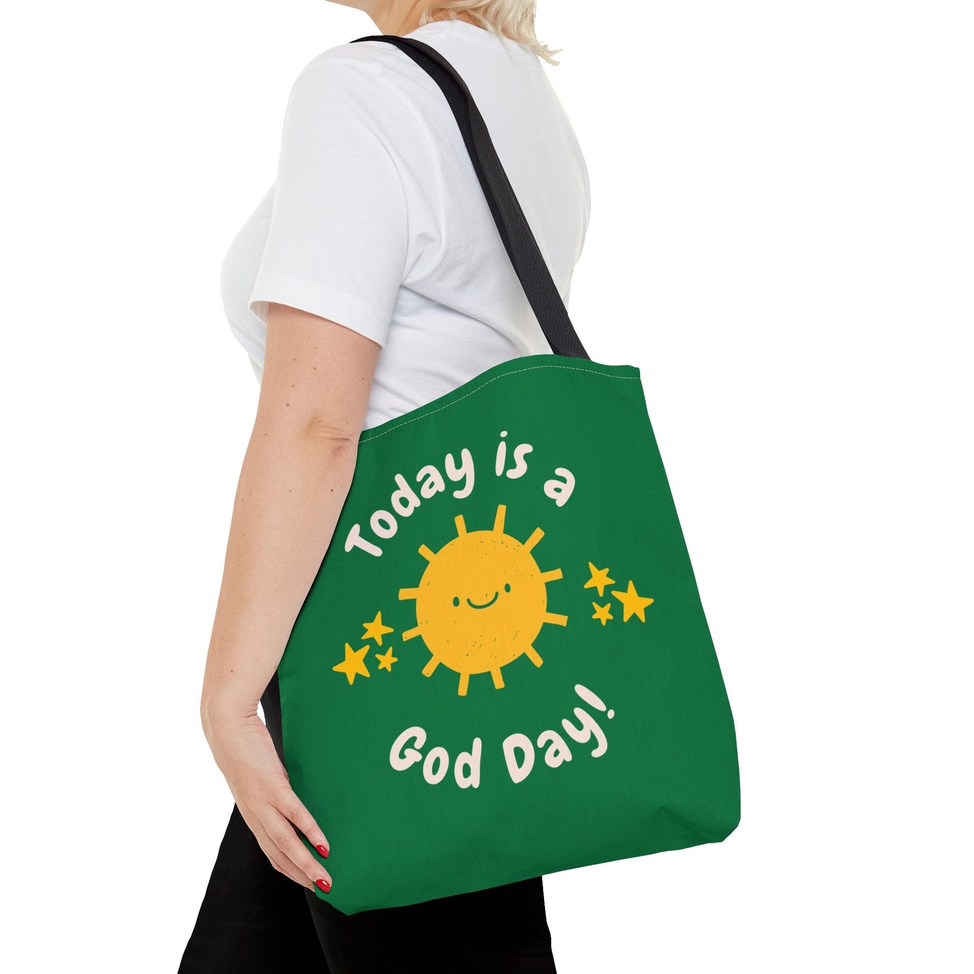 Printify Bags 16" × 16'' / Black Today is a God Day - Tote Bag (Green)