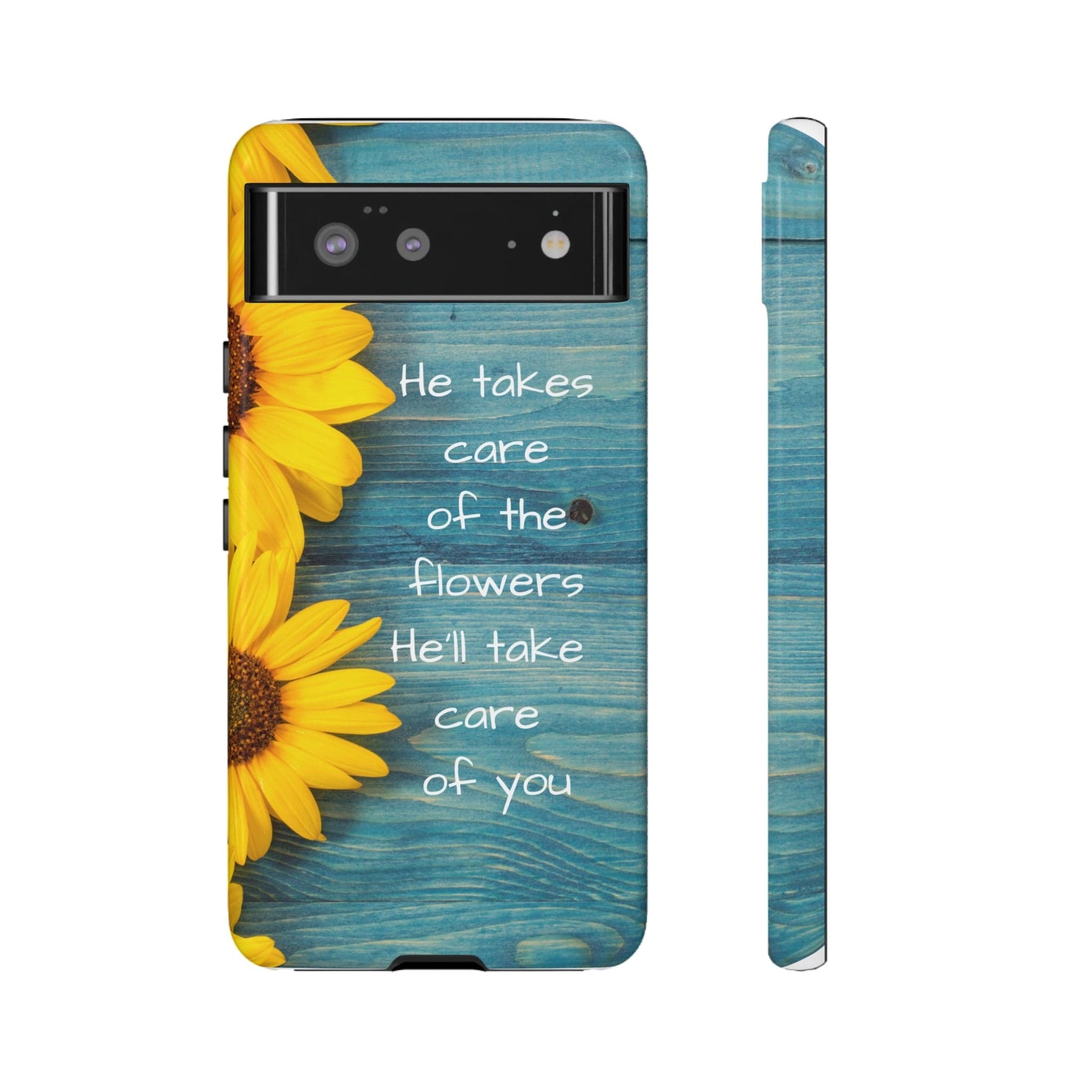 Printify Phone Case Google Pixel 6 / Glossy He Takes Care of the Flowers Christian Phone Case