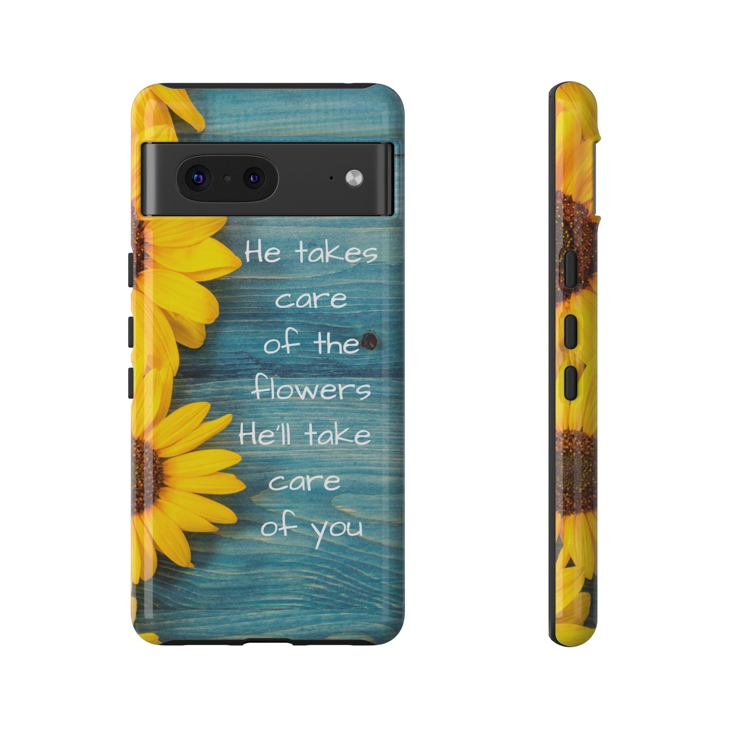Printify Phone Case Google Pixel 7 / Glossy He Takes Care of the Flowers Christian Phone Case