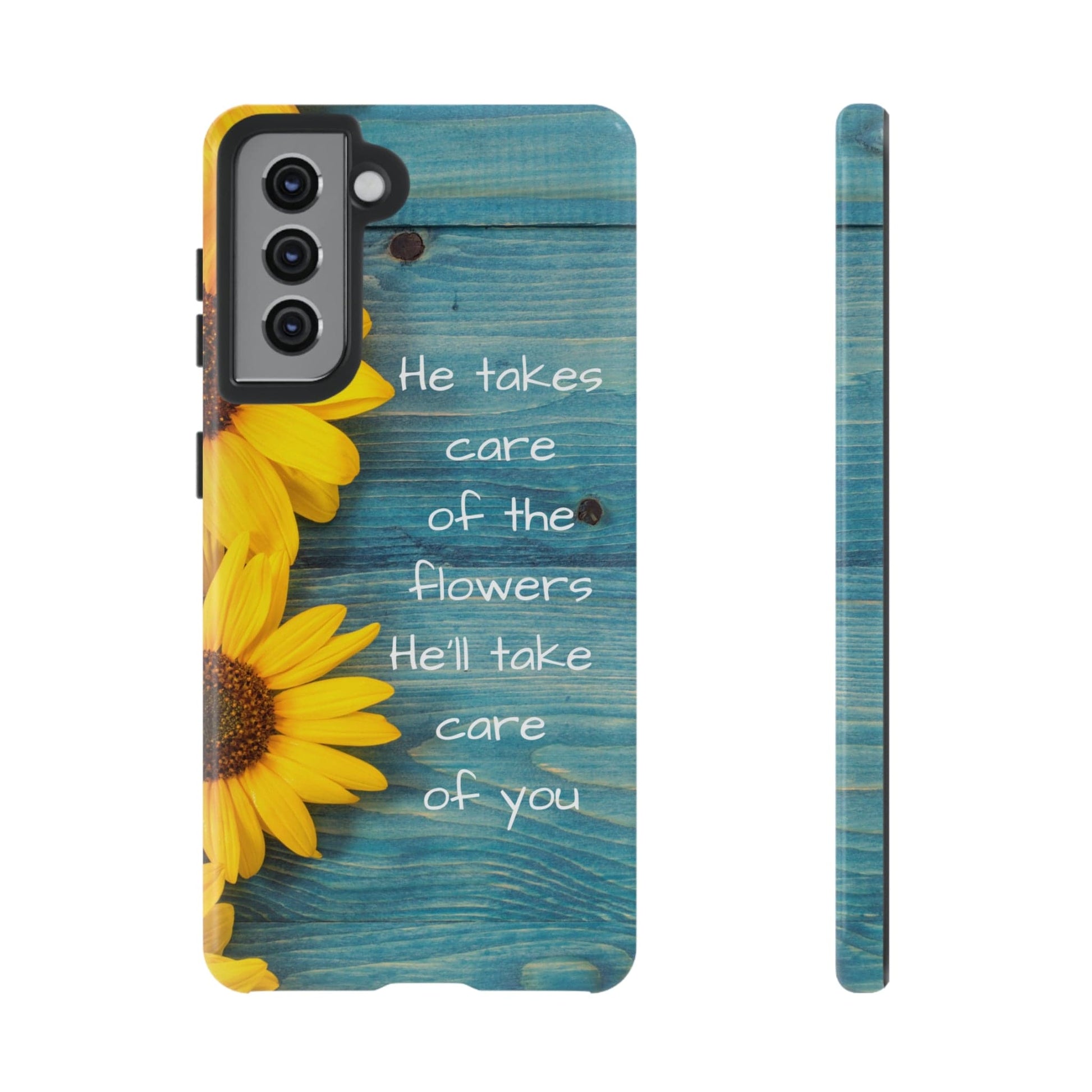 Printify Phone Case Samsung Galaxy S21 / Glossy He Takes Care of the Flowers Christian Phone Case