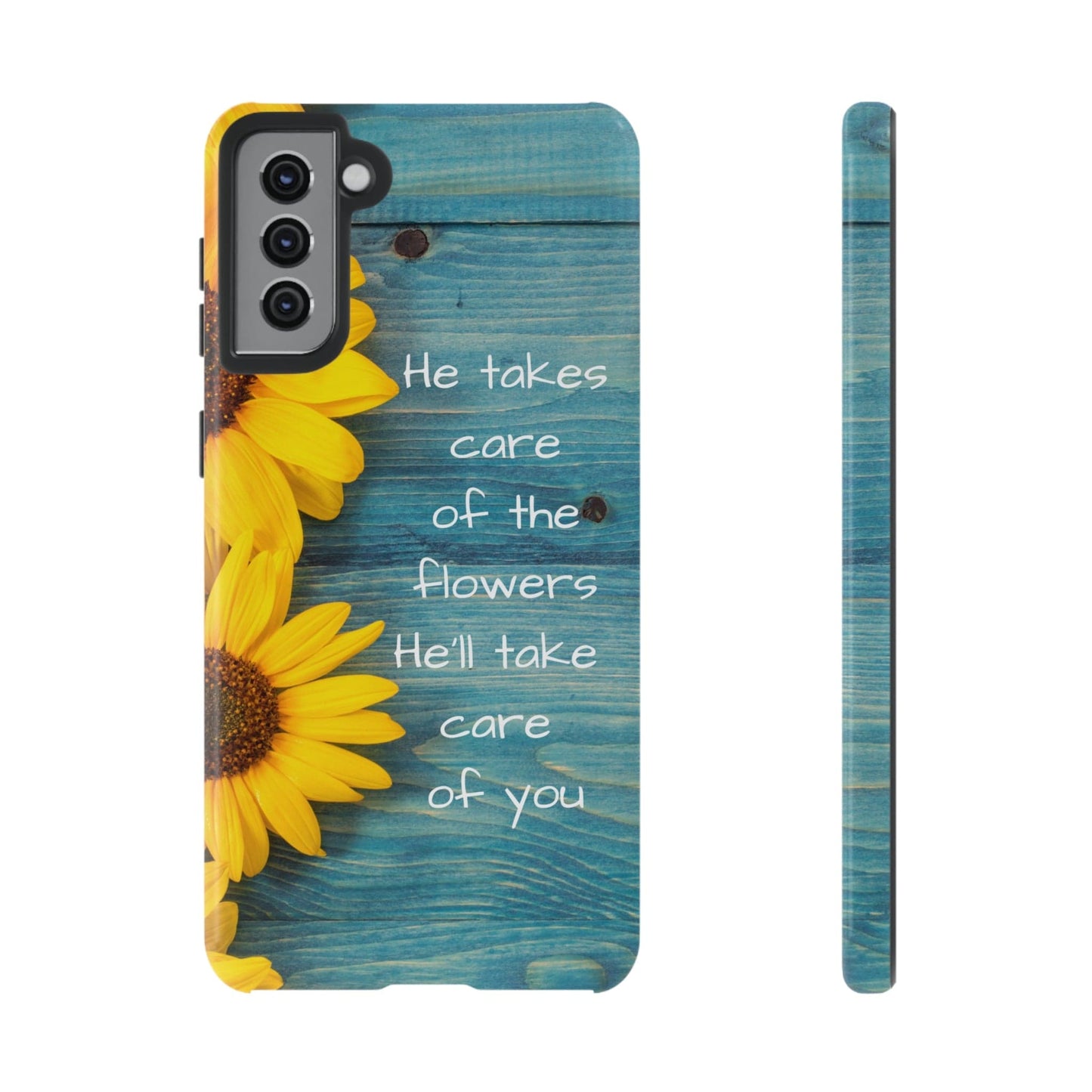 Printify Phone Case Samsung Galaxy S21 Plus / Glossy He Takes Care of the Flowers Christian Phone Case