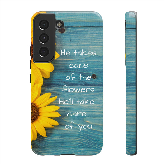 Printify Phone Case Samsung Galaxy S22 / Glossy He Takes Care of the Flowers Christian Phone Case
