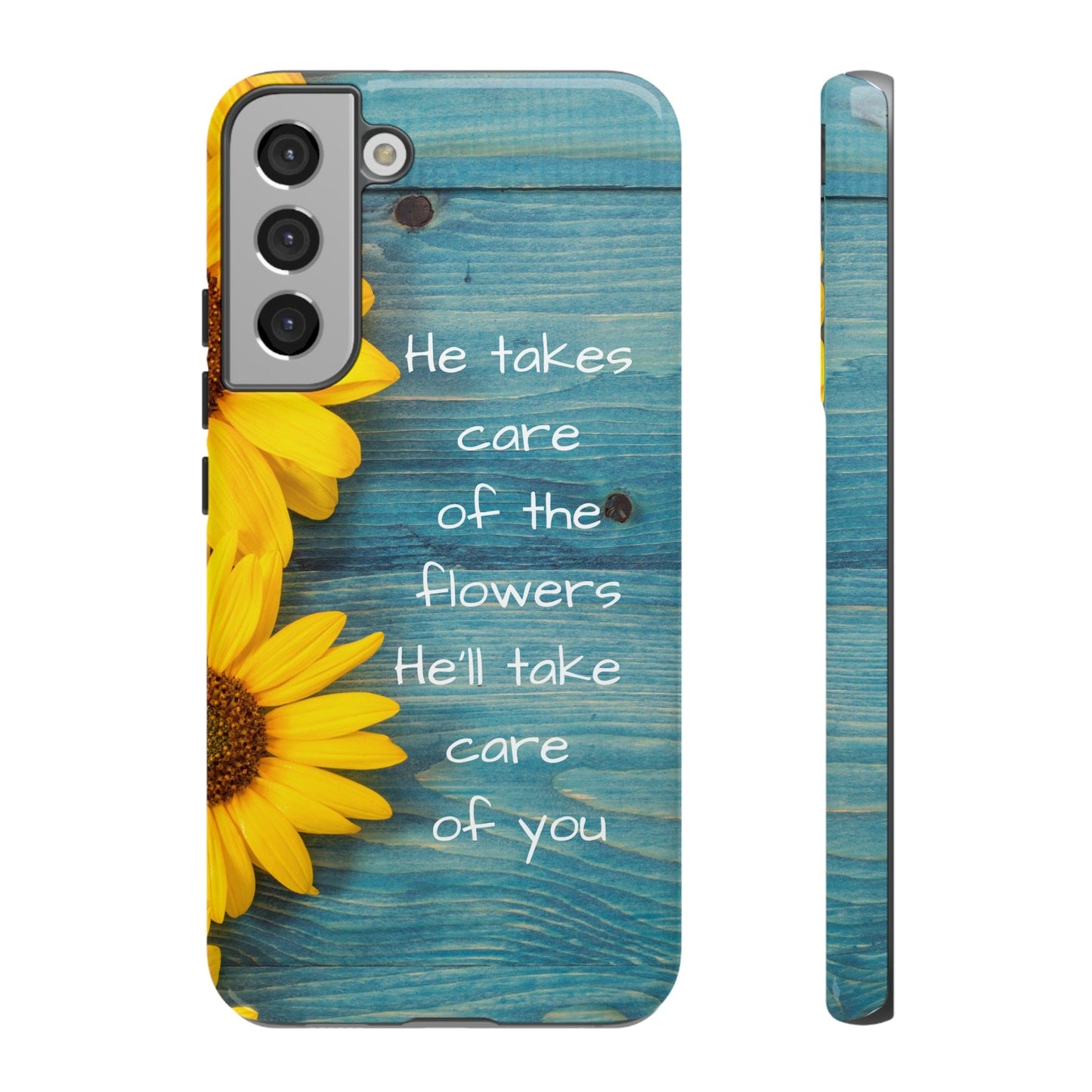 Printify Phone Case Samsung Galaxy S22 Plus / Glossy He Takes Care of the Flowers Christian Phone Case