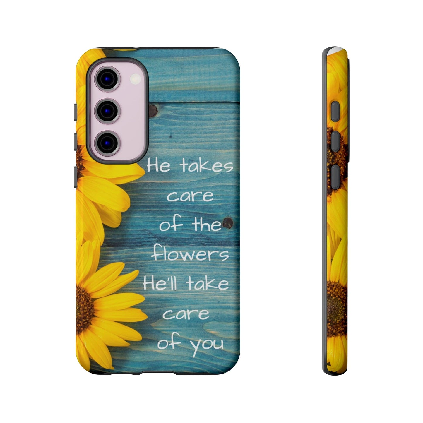 Printify Phone Case Samsung Galaxy S23 Plus / Glossy He Takes Care of the Flowers Christian Phone Case