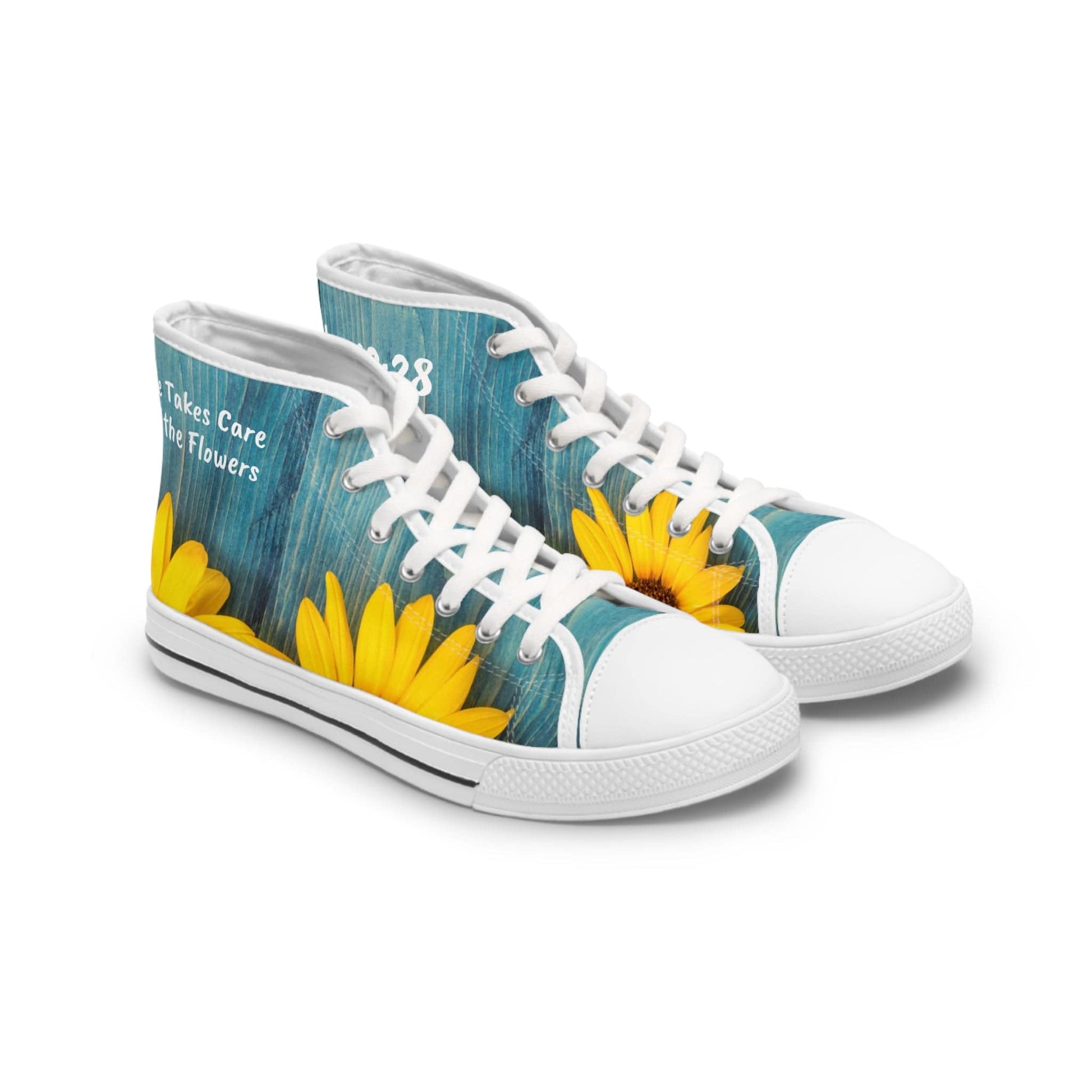 Printify Shoes US 5.5 / White sole He Takes Care of the Flowers Women's High Top Sneakers