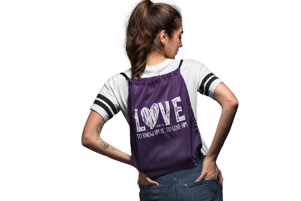 Wrighteous Wear Backpacks Know Him Know Love Christian drawstring bag