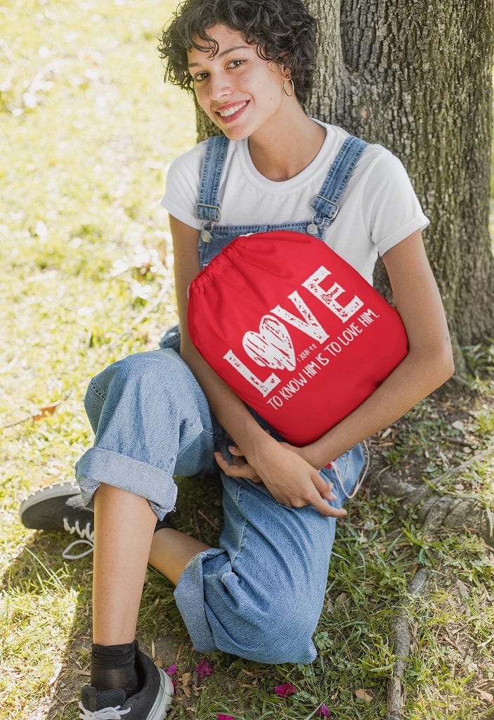 Wrighteous Wear Backpacks Know Him Know Love Christian drawstring bag