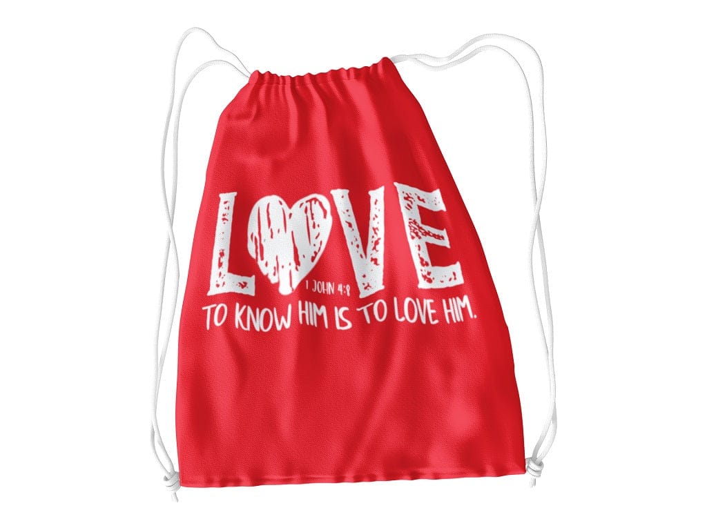 Wrighteous Wear Backpacks Red Know Him Know Love Christian drawstring bag