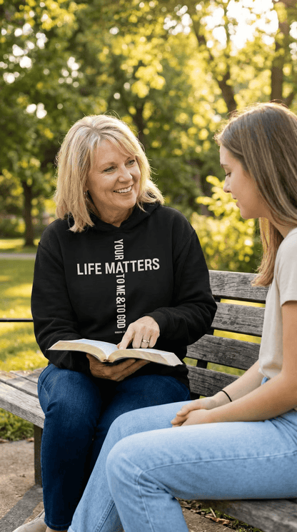Wrighteous Wear Hoodie Your Life Matters Premium Black and White Christian hoodie
