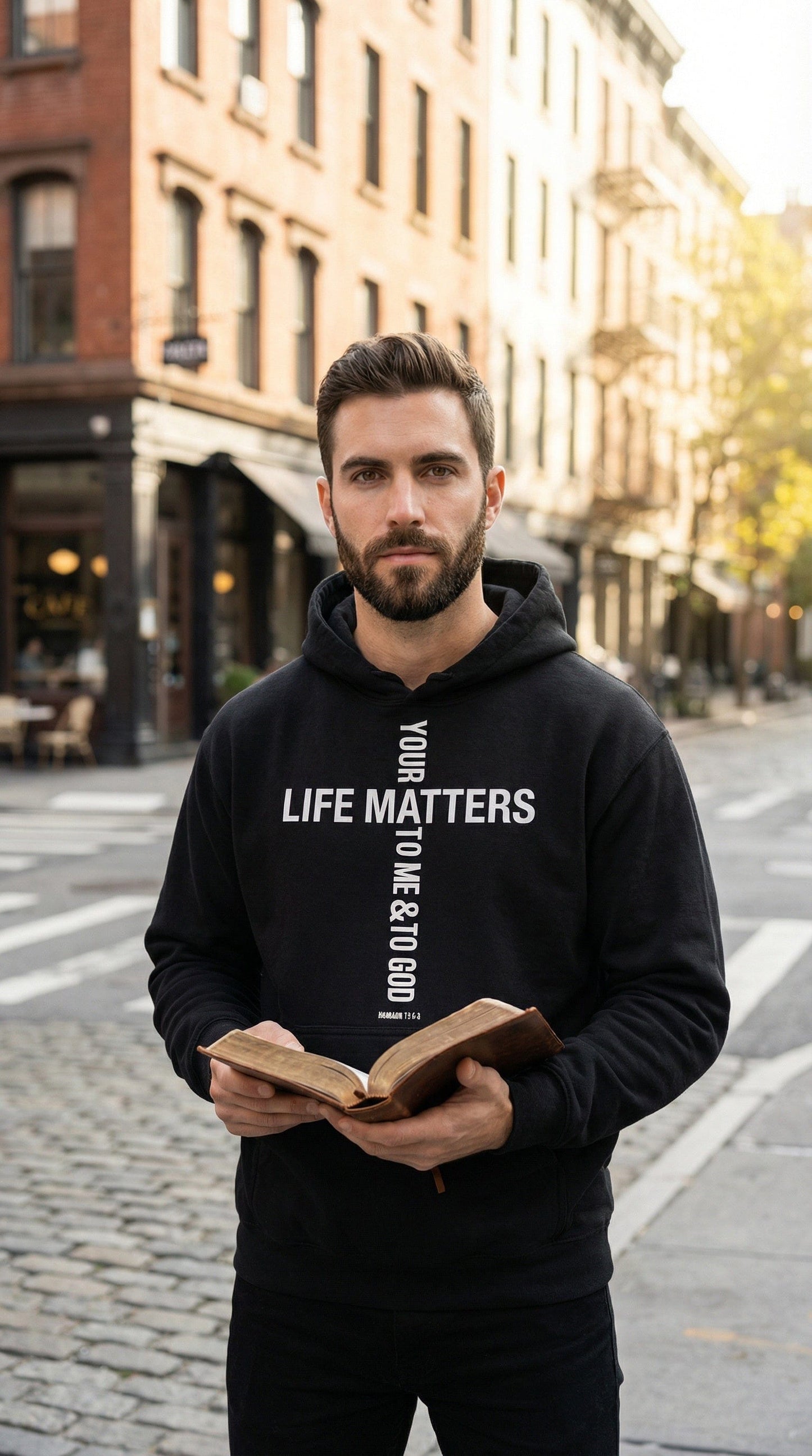 Wrighteous Wear Hoodie Your Life Matters Premium Black and White Christian hoodie
