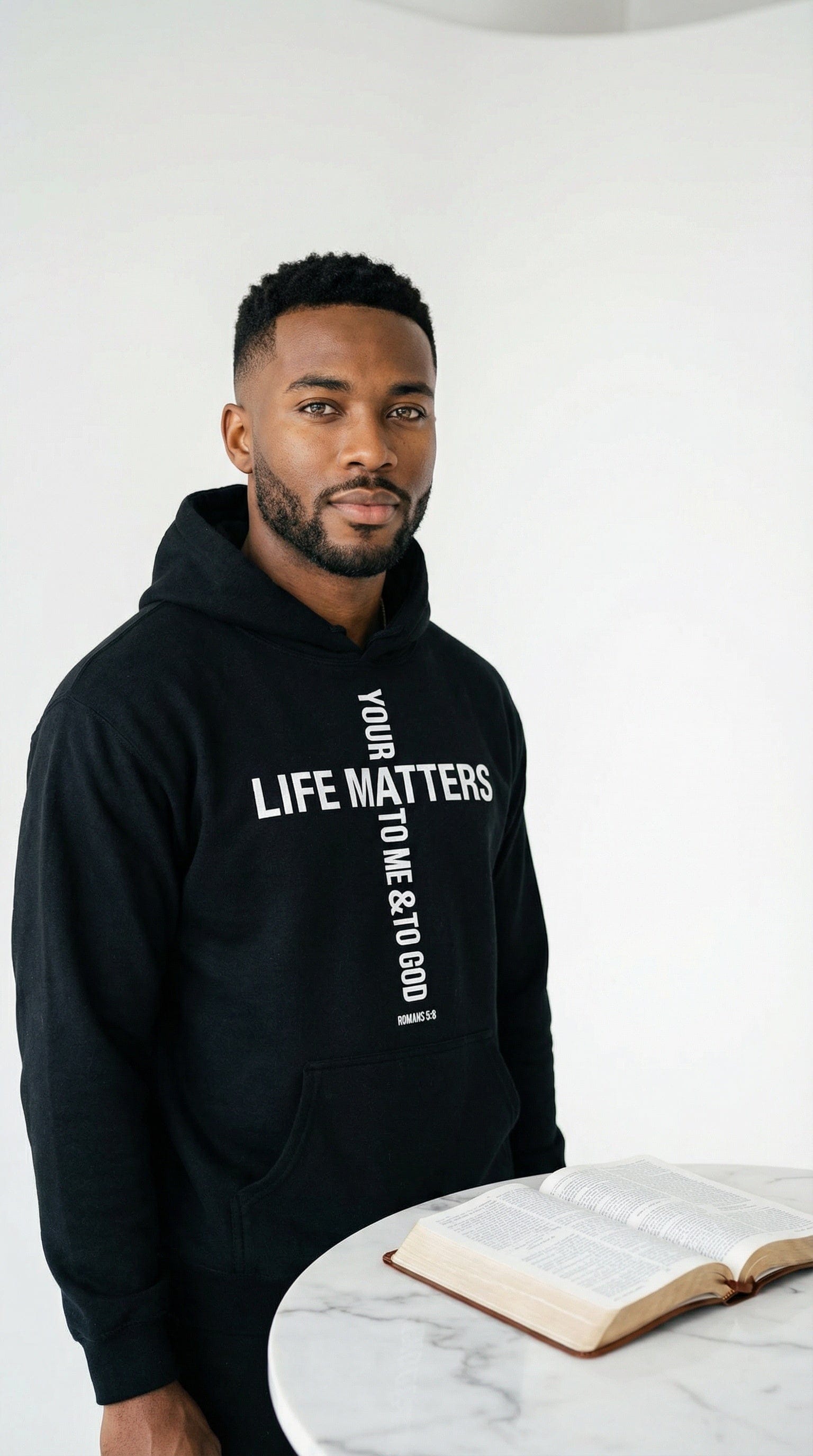 Wrighteous Wear Hoodie Your Life Matters Premium Black and White Christian hoodie