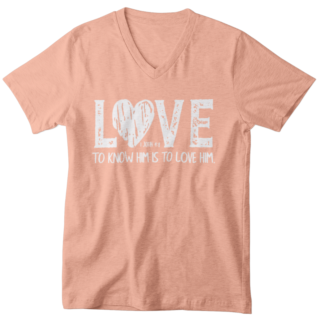Wrighteous Wear T-Shirt S / Desert Pink Know Him Know Love Christian Women's V-neck T-shirt