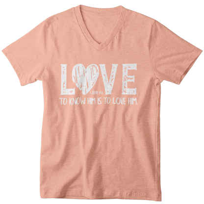 Wrighteous Wear T-Shirt S / Desert Pink Know Him Know Love Christian Women's V-neck T-shirt