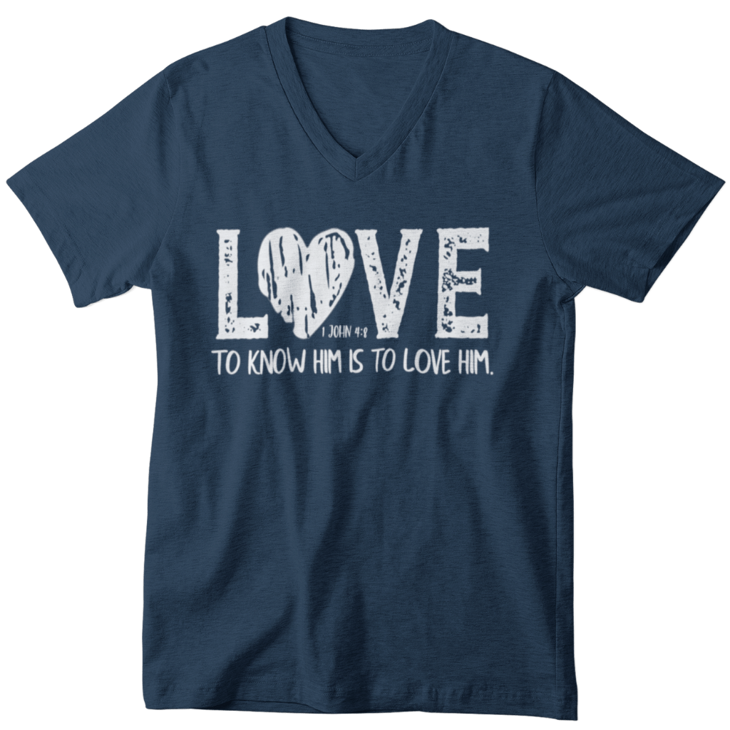 Wrighteous Wear T-Shirt S / Midnight Navy Know Him Know Love Christian Women's V-neck T-shirt